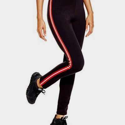 Hue Women's Leggings Sporty Striped Stretch Ponte Black Size Small